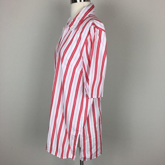 Harshman Red & White Stripe Short Sleeve Andy Popover Top Medium - Picture 4 of 7